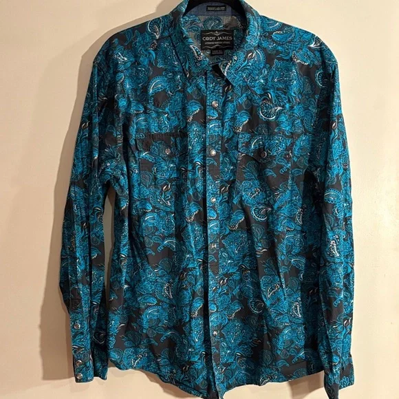 Men's Blue Paisley Western Button Up Shirt Cody James Authentic Western Wear - Picture 1 of 17